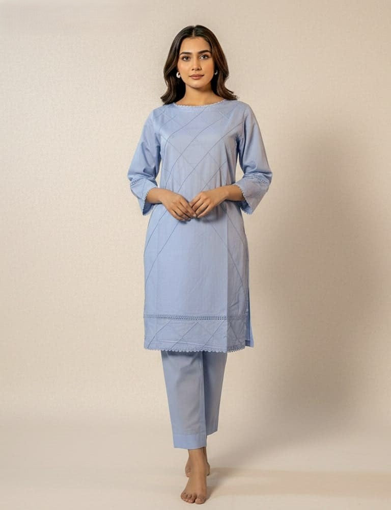 Haashiya – 2PC Pintex Cotton Stitched Suit (Multi-Color) by Mudasir Fashion
