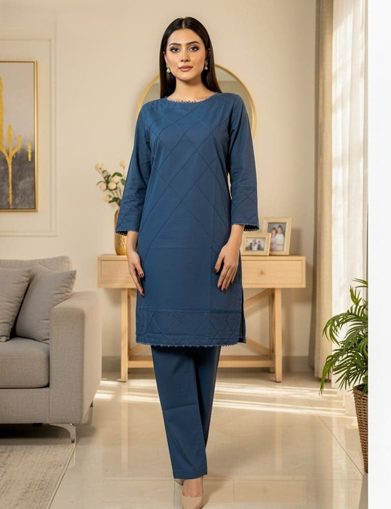 Haashiya – 2PC Pintex Cotton Stitched Suit (Multi-Color) by Mudasir Fashion