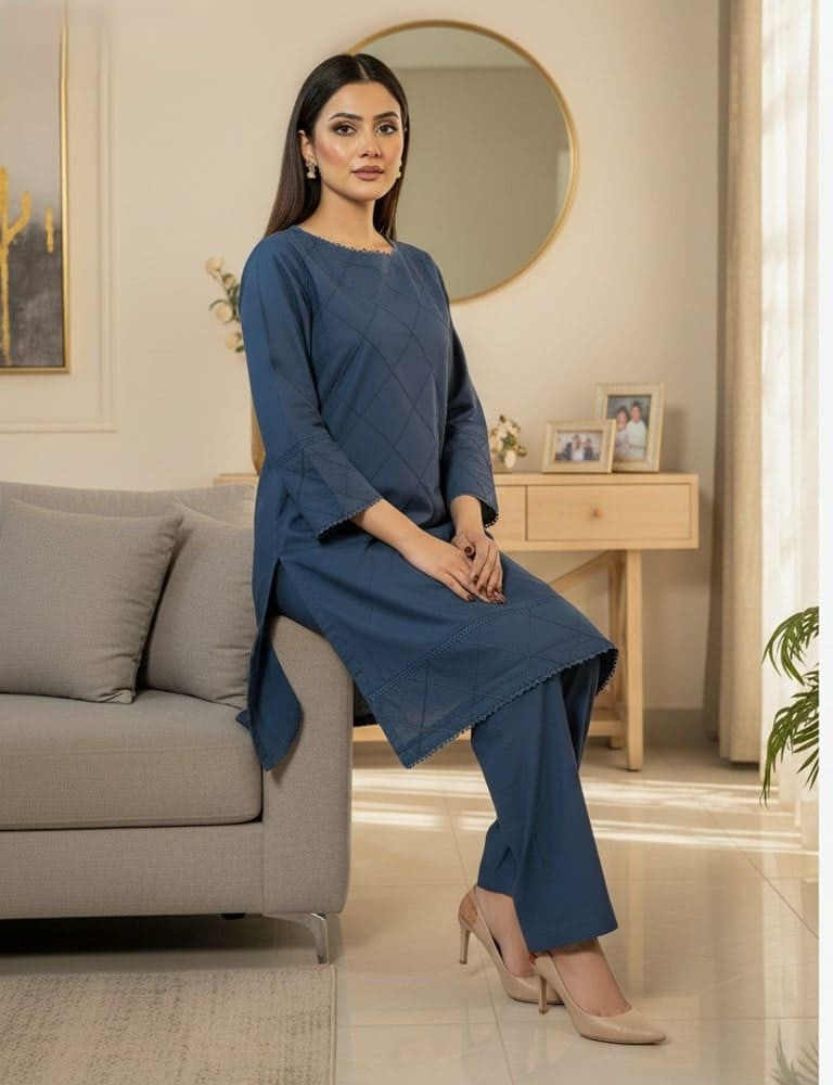 Haashiya – 2PC Pintex Cotton Stitched Suit (Multi-Color) by Mudasir Fashion