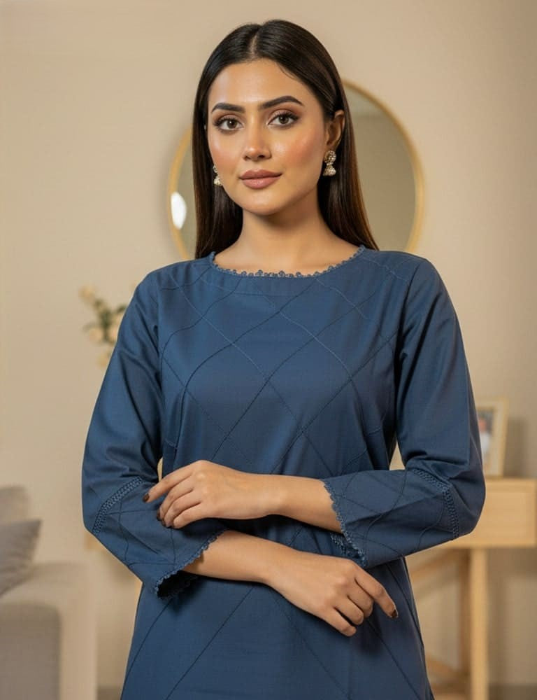 Haashiya – 2PC Pintex Cotton Stitched Suit (Multi-Color) by Mudasir Fashion