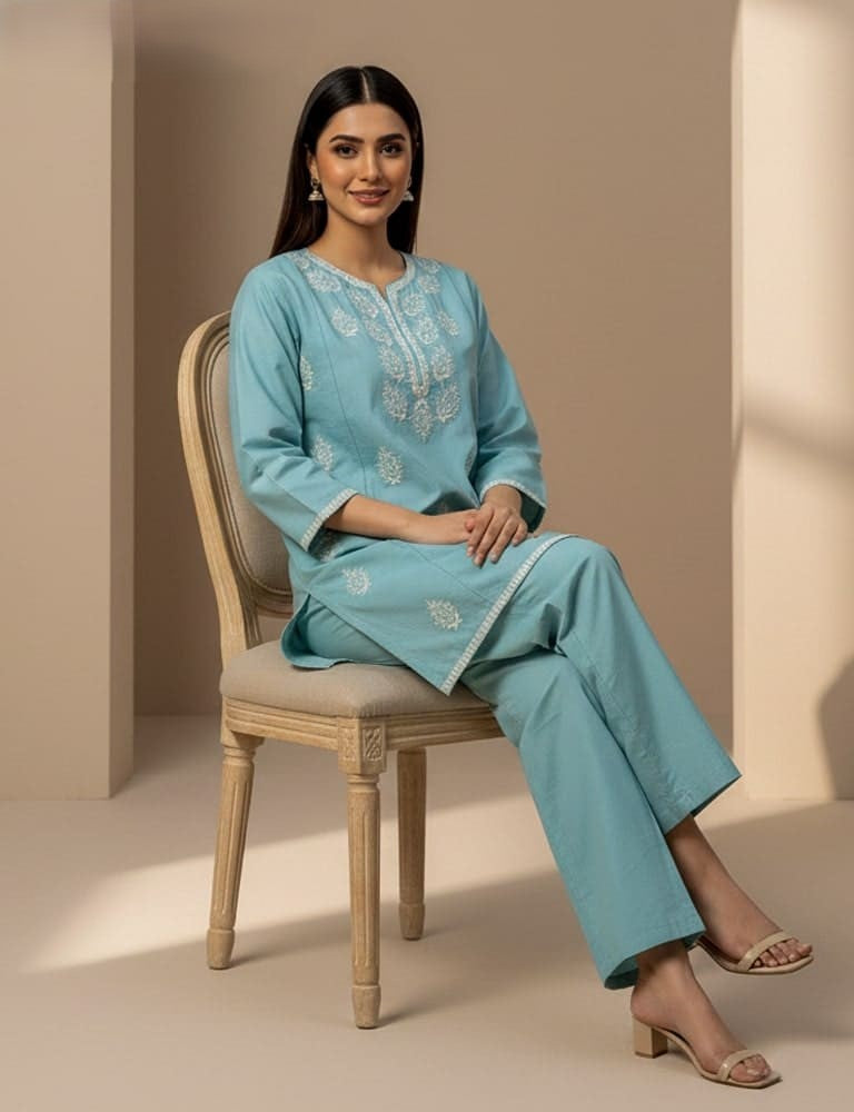 Dastaan – 2PC Cotton Embroidered Co-Ord Set (Multi-Color) by Mudasir Fashion