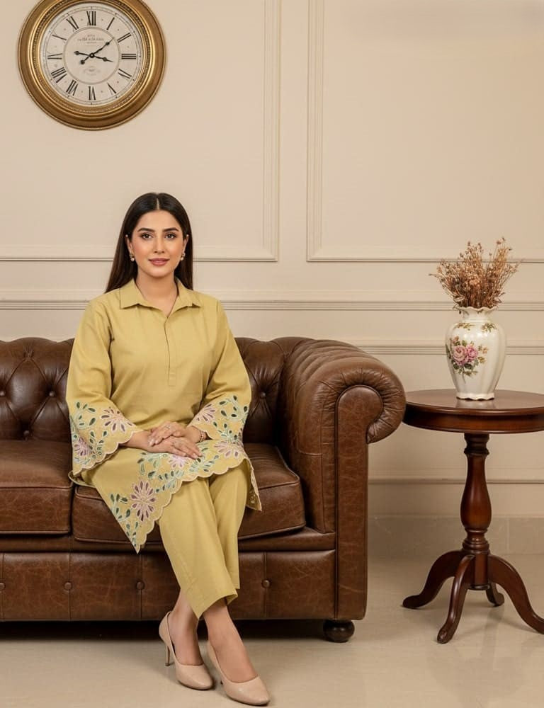 Aserin – Luxury Laser Cotton Cutwork 2PC Co-Ord Set (Multi-Color) by Mudasir Fashion