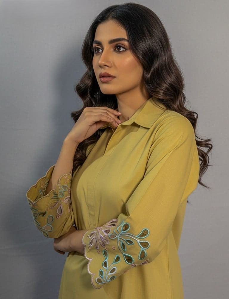 Aserin – Luxury Laser Cotton Cutwork 2PC Co-Ord Set (Multi-Color) by Mudasir Fashion