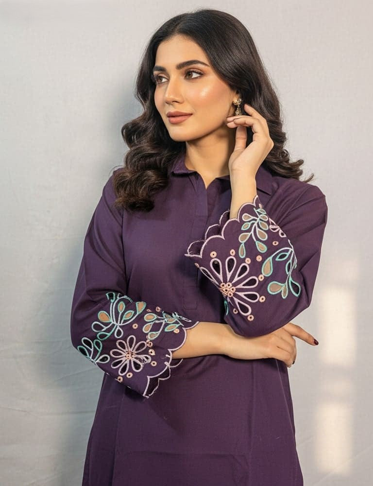 Aserin – Luxury Laser Cotton Cutwork 2PC Co-Ord Set (Multi-Color) by Mudasir Fashion