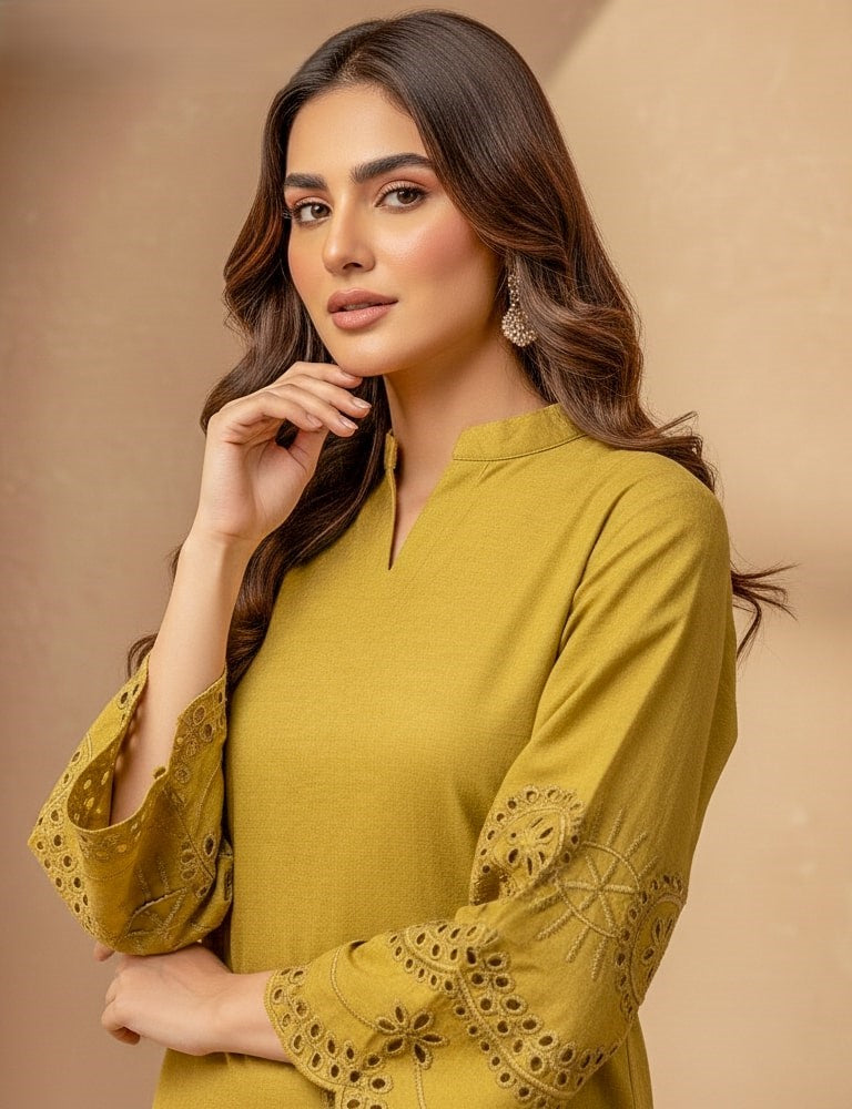 Cottoncut – Premium Cotton Co-Ord Set with Heavy Cutwork Embroidery by Mudasir Fashion