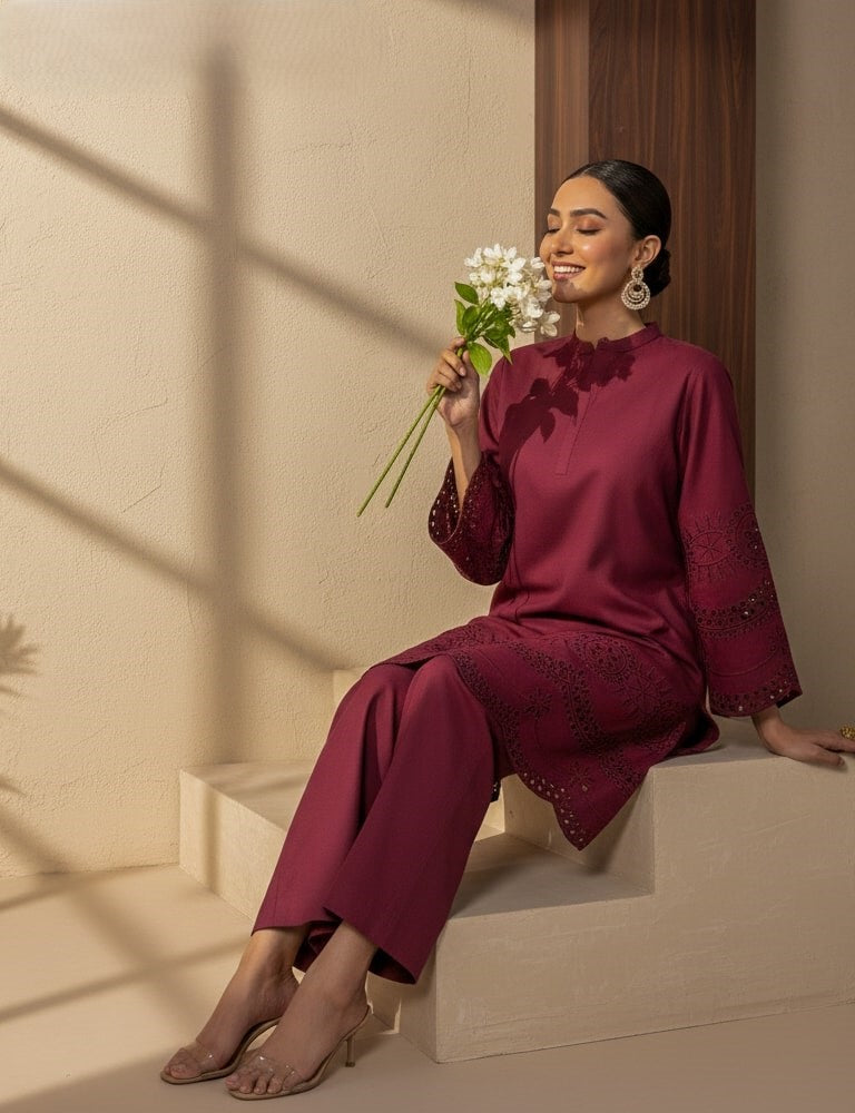 Cottoncut – Premium Cotton Co-Ord Set with Heavy Cutwork Embroidery by Mudasir Fashion