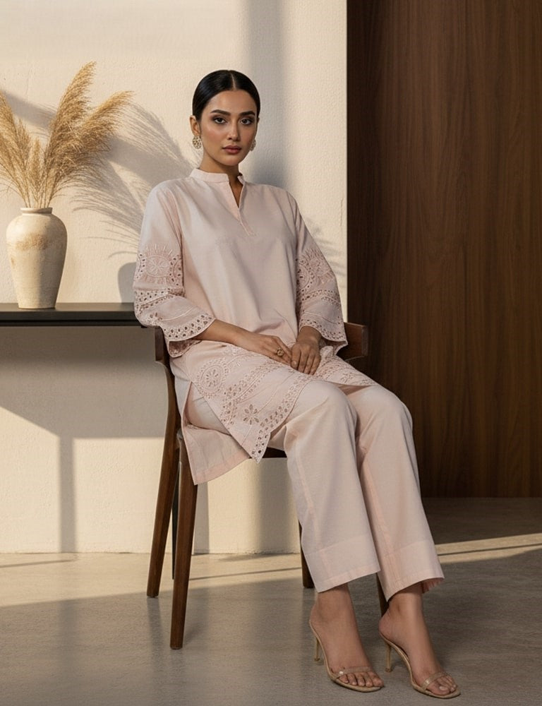 Cottoncut – Premium Cotton Co-Ord Set with Heavy Cutwork Embroidery by Mudasir Fashion
