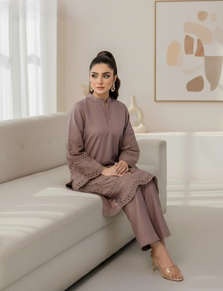 Cottoncut – Premium Cotton Co-Ord Set with Heavy Cutwork Embroidery by Mudasir Fashion