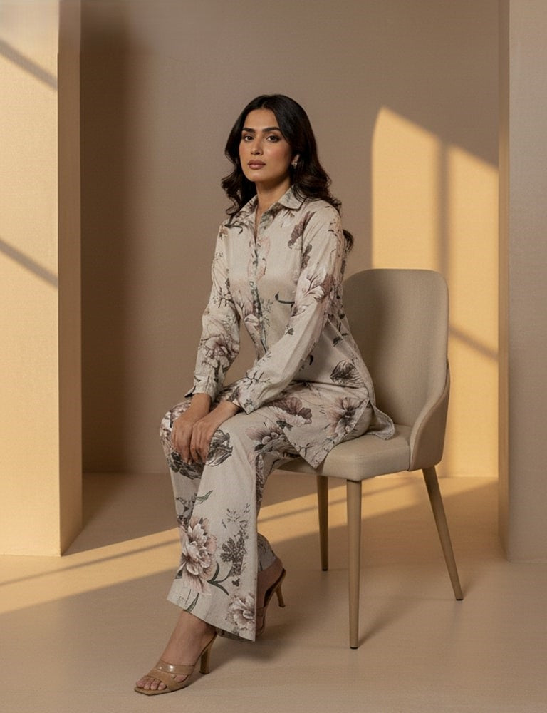 Elanora – Printed Shamois Silk Co-Ord Set by Mudasir Fashion