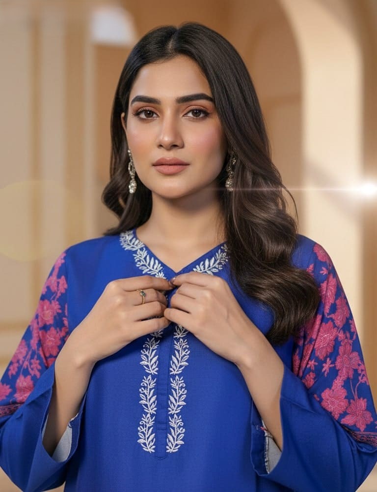 Bivossa – 2PC Printed Viscose Silk Co-ord Set (Blue-Pink Gradient) by Mudasir Fashion