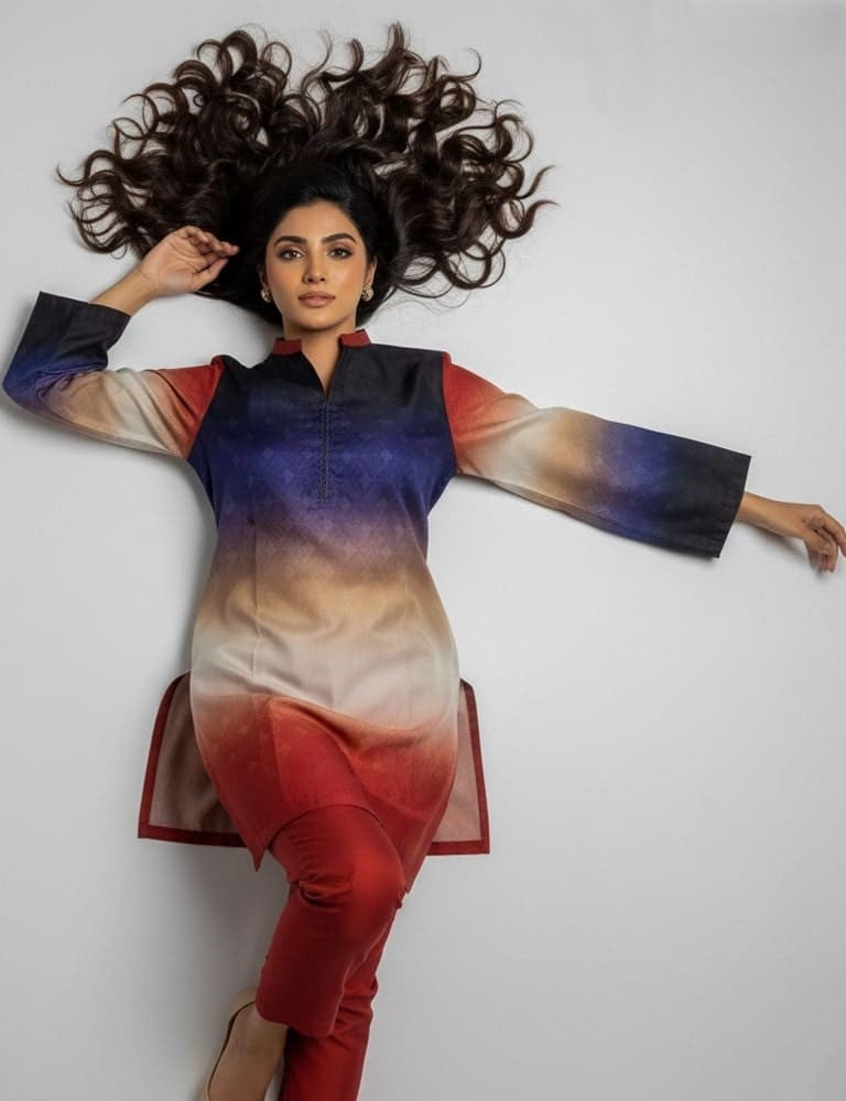 Bivossa – 2PC Printed Viscose Silk Co-ord Set (Maroon Gradient) by Mudasir Fashion