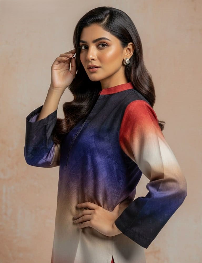 Bivossa – 2PC Printed Viscose Silk Co-ord Set (Maroon Gradient) by Mudasir Fashion