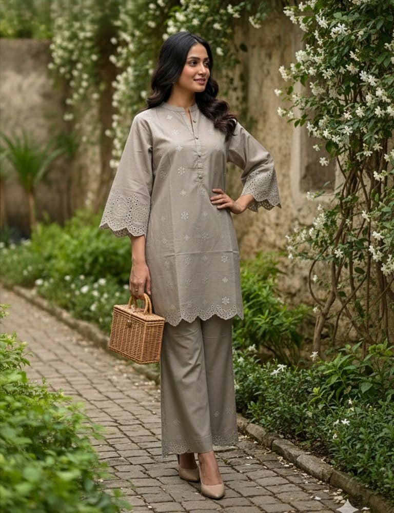 Tabeer – 2PC Chikankari Cotton Embroidered Co-Ord Set (Multiple Colors) by Mudasir Fashion