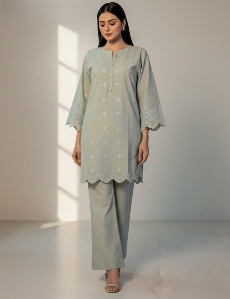 Tabeer – 2PC Chikankari Cotton Embroidered Co-Ord Set (Multiple Colors) by Mudasir Fashion