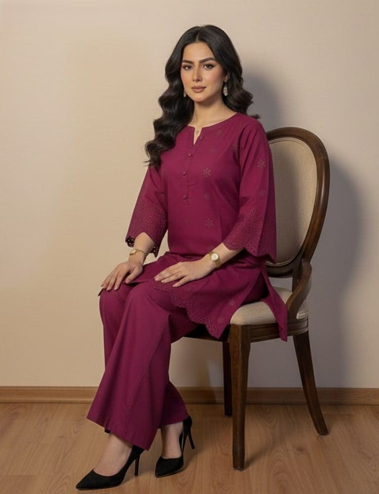 Tabeer – 2PC Chikankari Cotton Embroidered Co-Ord Set (Multiple Colors) by Mudasir Fashion