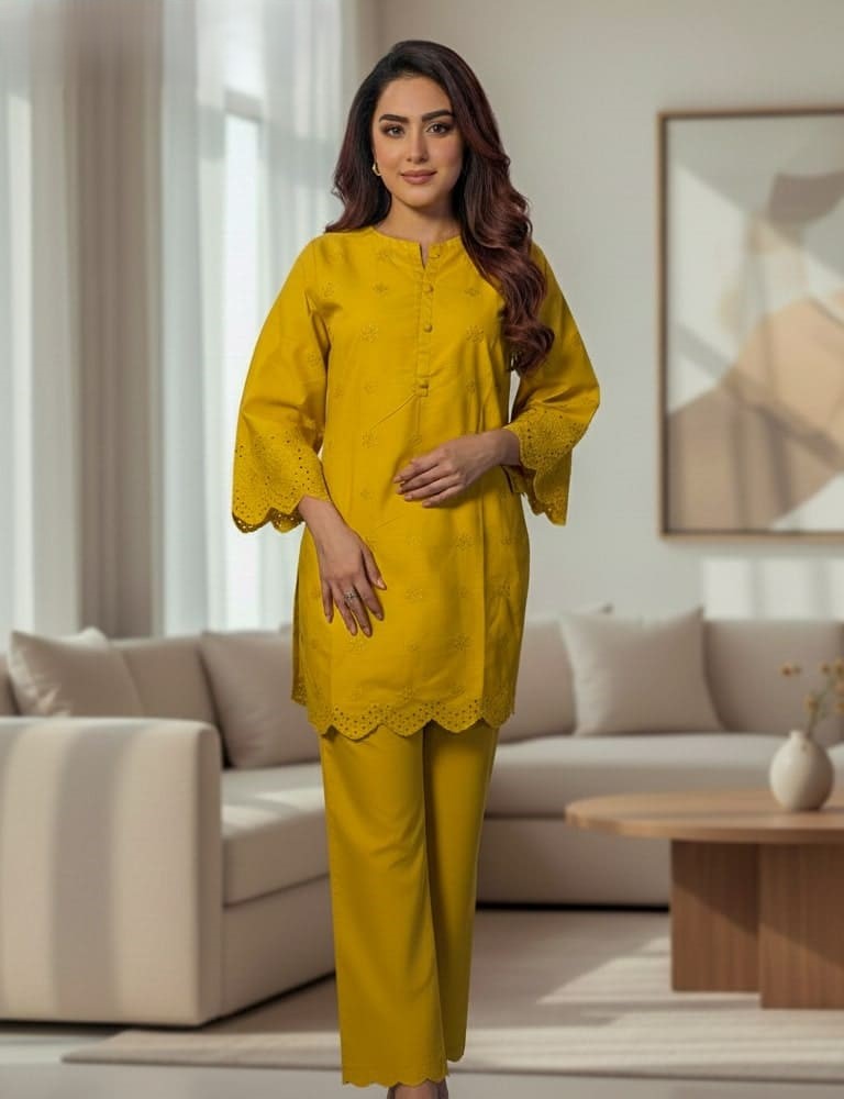 Tabeer – 2PC Chikankari Cotton Embroidered Co-Ord Set (Multiple Colors) by Mudasir Fashion