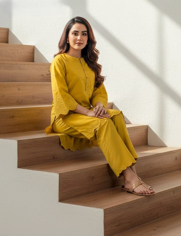 Tabeer – 2PC Chikankari Cotton Embroidered Co-Ord Set (Multiple Colors) by Mudasir Fashion