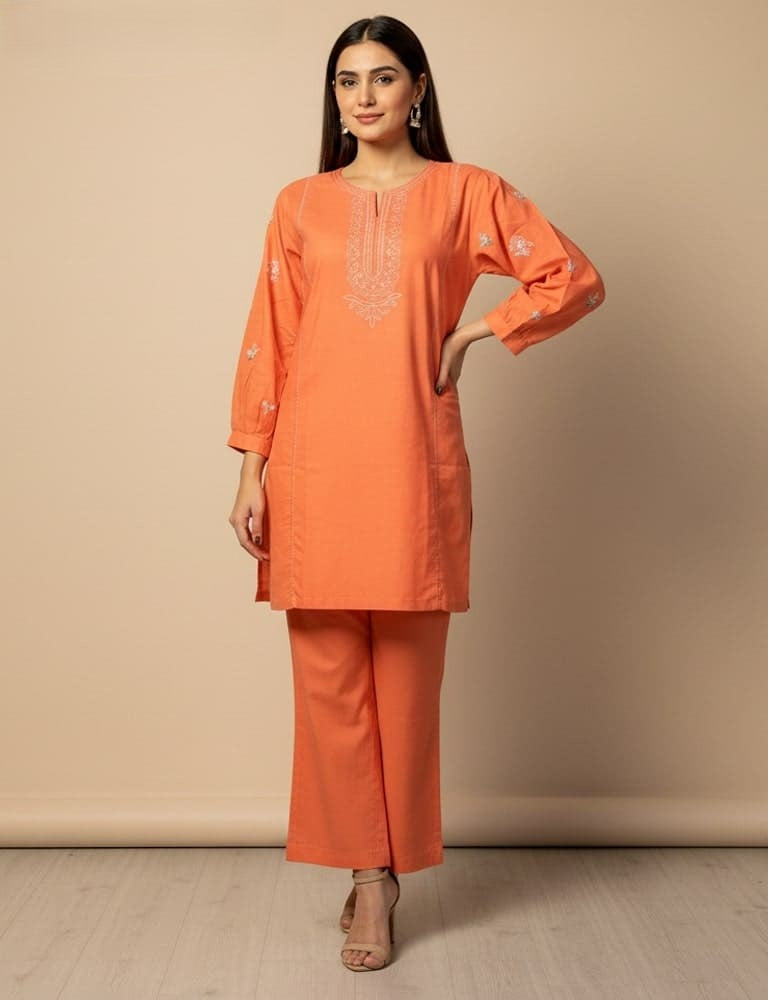 Tabeer – 2PC Chikankari Cotton Embroidered Co-Ord Set (Multi-Color) by Mudasir Fashion