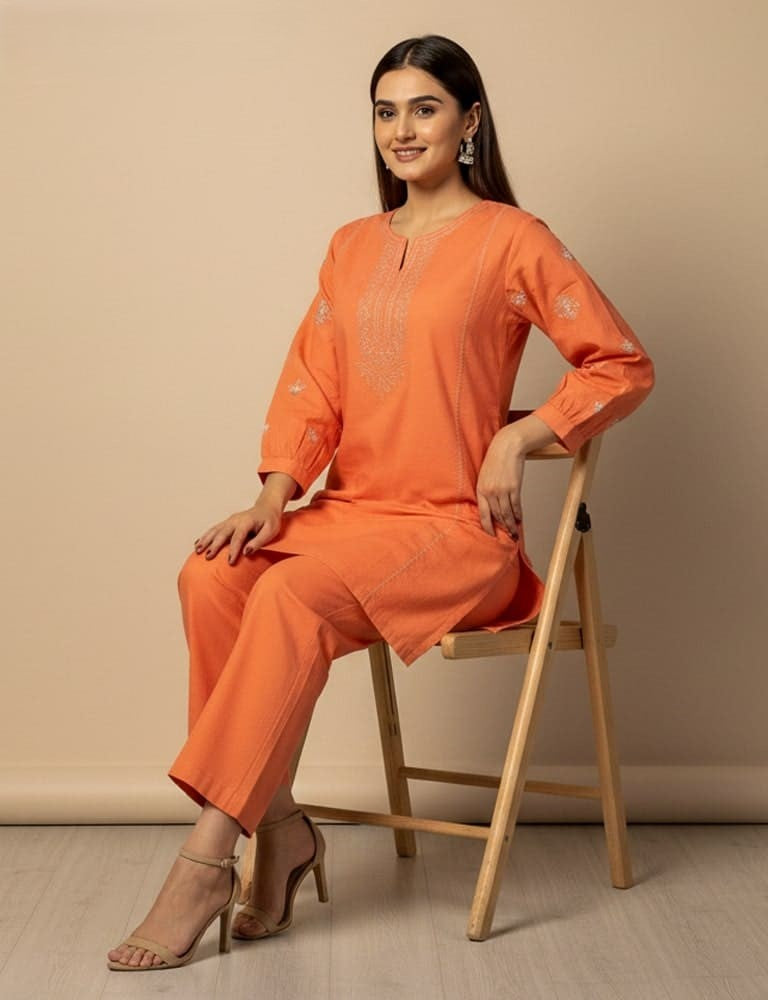 Tabeer – 2PC Chikankari Cotton Embroidered Co-Ord Set (Multi-Color) by Mudasir Fashion