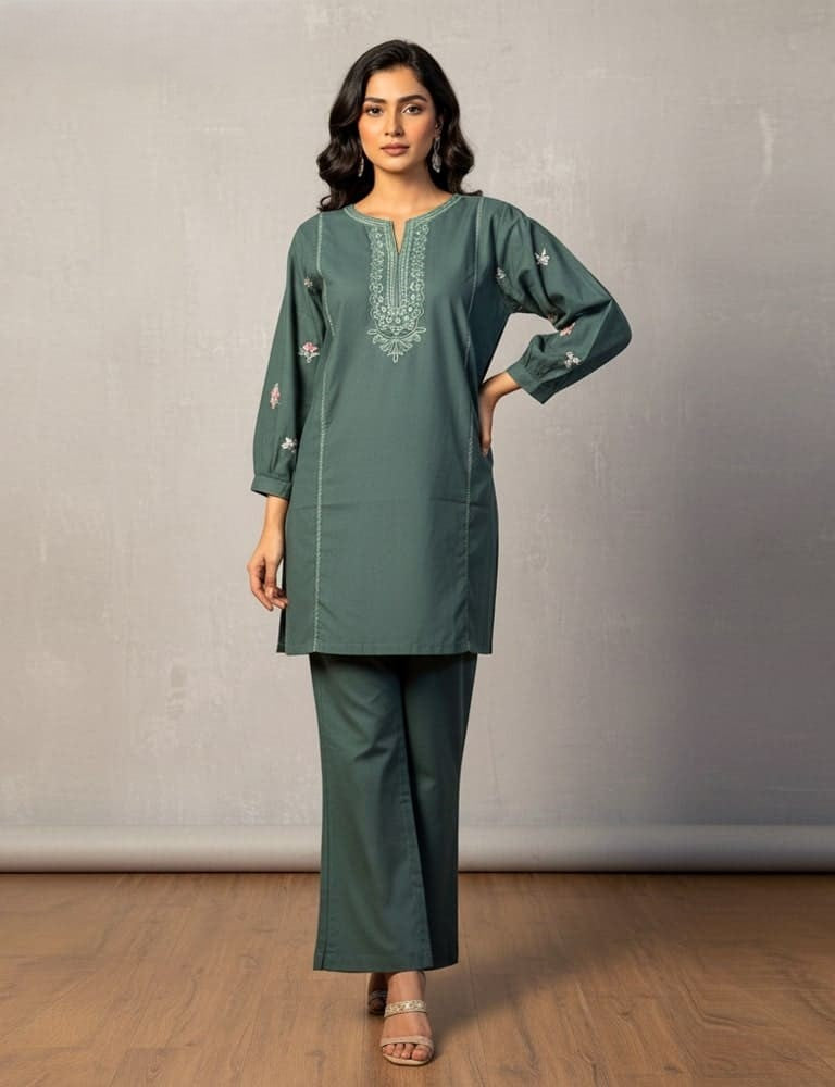 Tabeer – 2PC Chikankari Cotton Embroidered Co-Ord Set (Multi-Color) by Mudasir Fashion