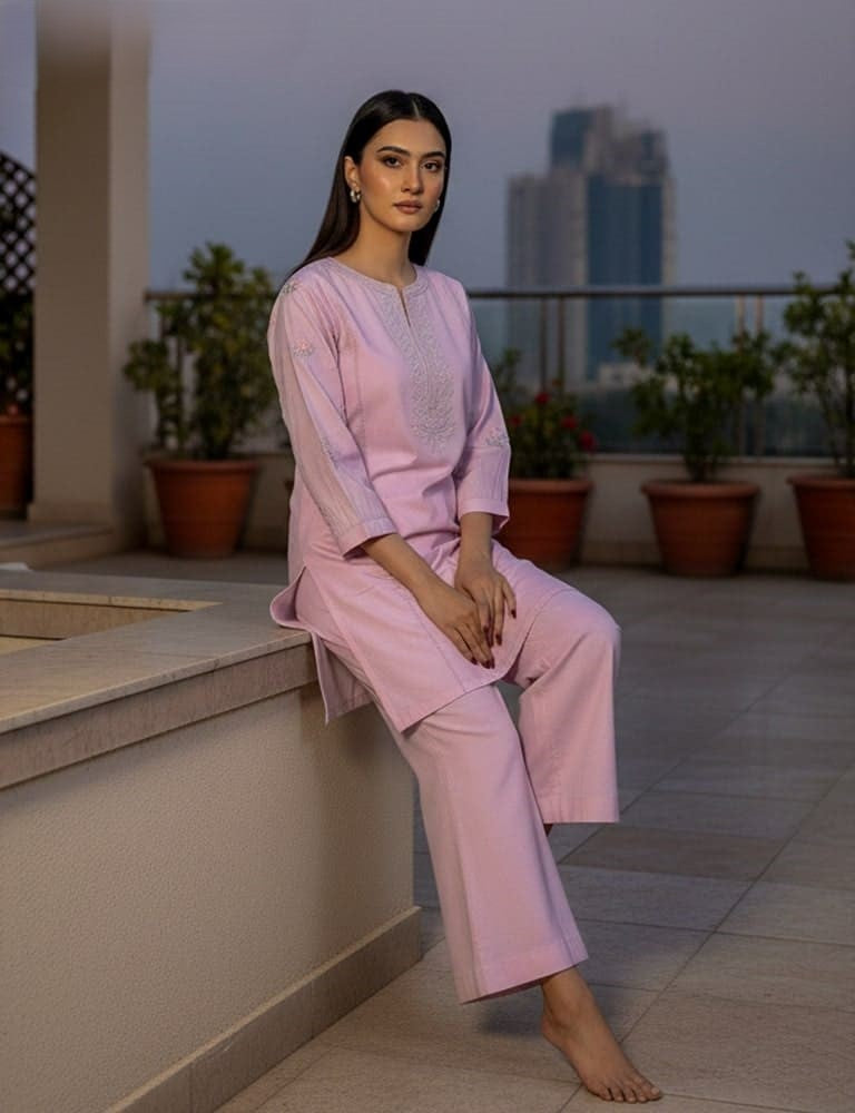 Tabeer – 2PC Chikankari Cotton Embroidered Co-Ord Set (Multi-Color) by Mudasir Fashion