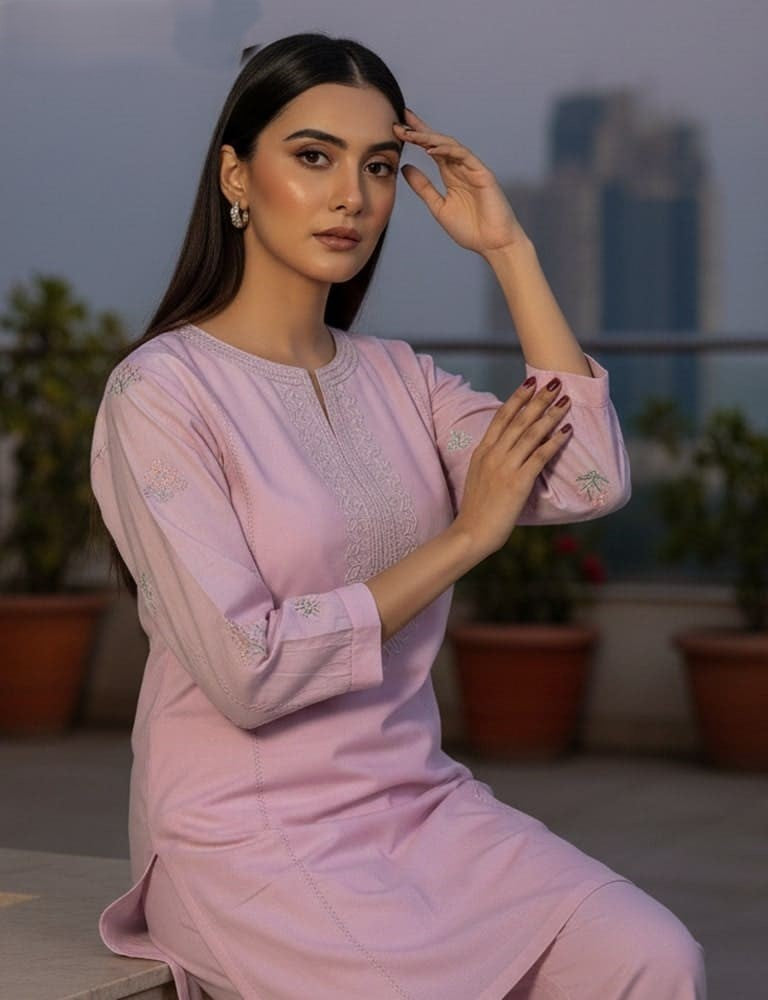 Tabeer – 2PC Chikankari Cotton Embroidered Co-Ord Set (Multi-Color) by Mudasir Fashion