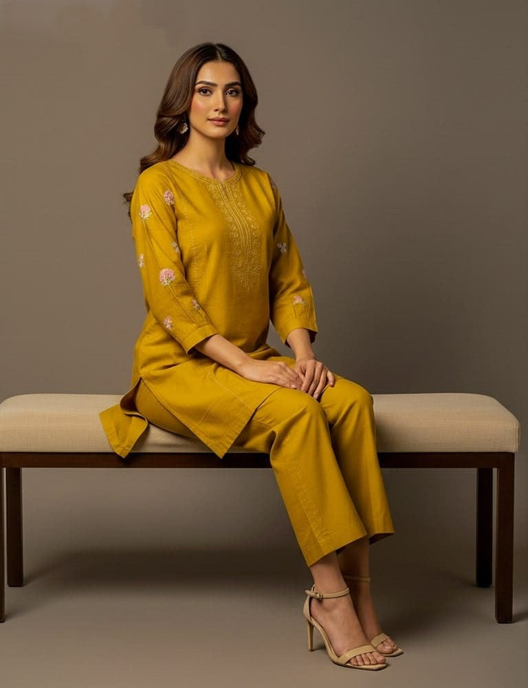 Tabeer – 2PC Chikankari Cotton Embroidered Co-Ord Set (Multi-Color) by Mudasir Fashion