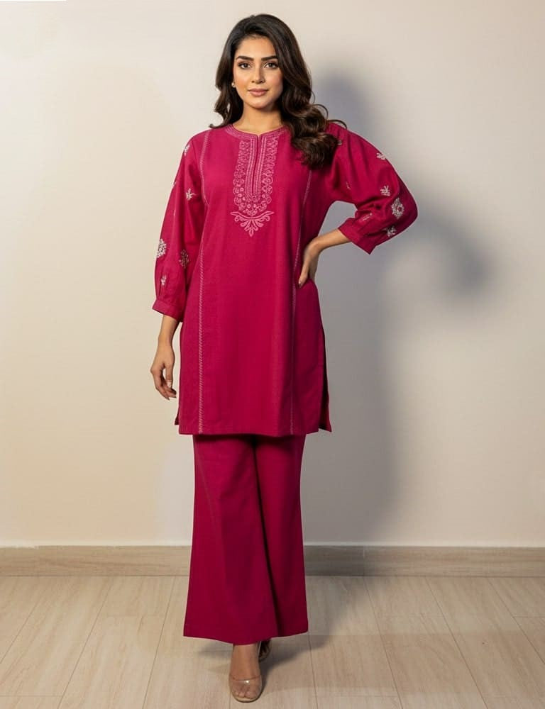 Tabeer – 2PC Chikankari Cotton Embroidered Co-Ord Set (Multi-Color) by Mudasir Fashion