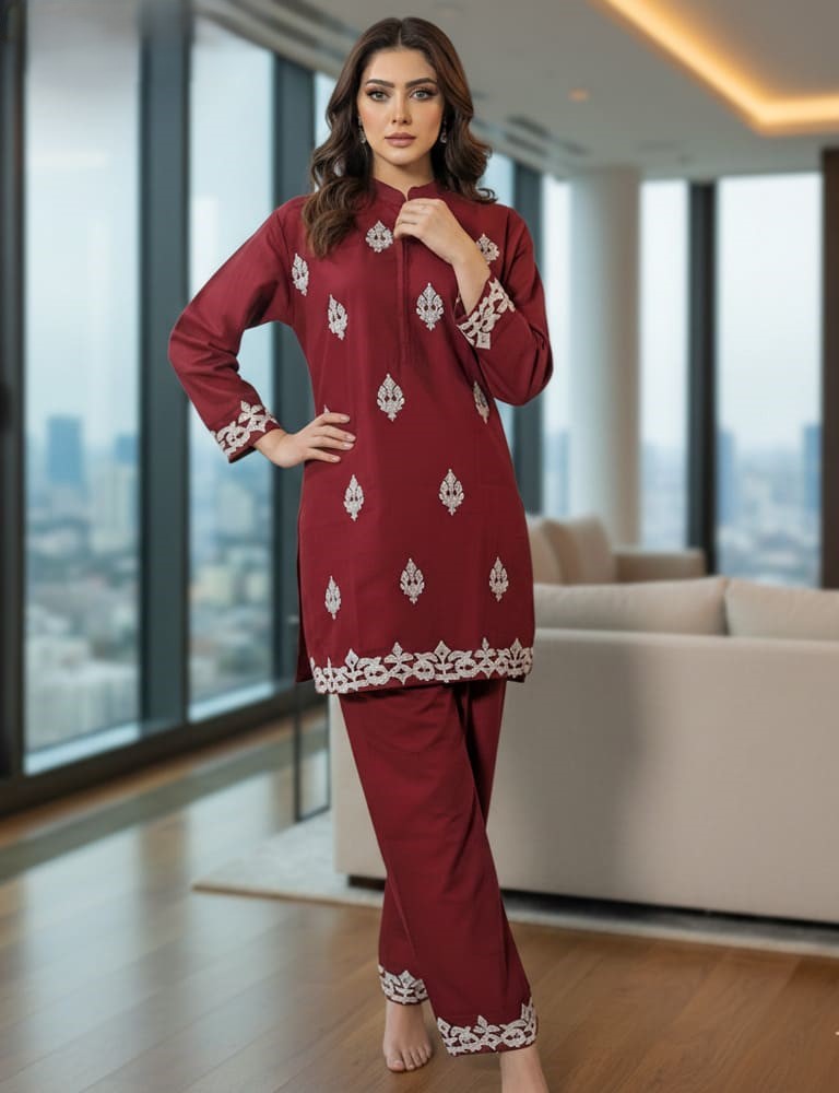 Alyssia – 2PC Embroidered Cotton Co-Ord Set (Multi-Color) by Mudasir Fashion