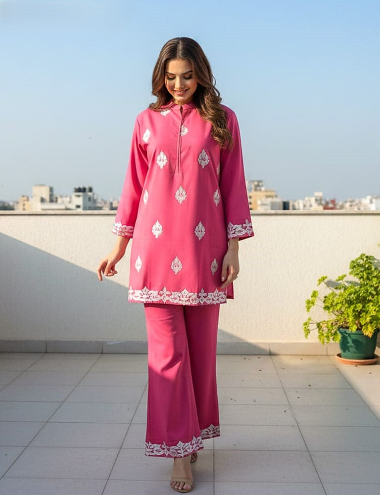 Alyssia – 2PC Embroidered Cotton Co-Ord Set (Multi-Color) by Mudasir Fashion