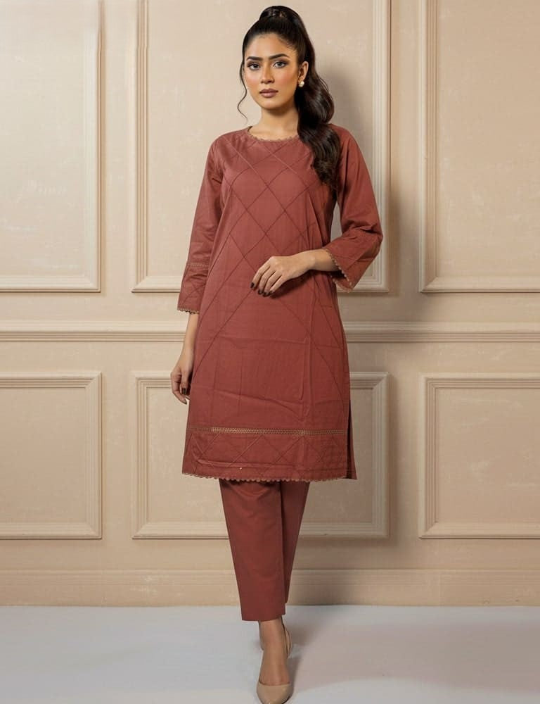 Haashiya – 2PC Pintex Cotton Stitched Suit (Multi-Color) by Mudasir Fashion